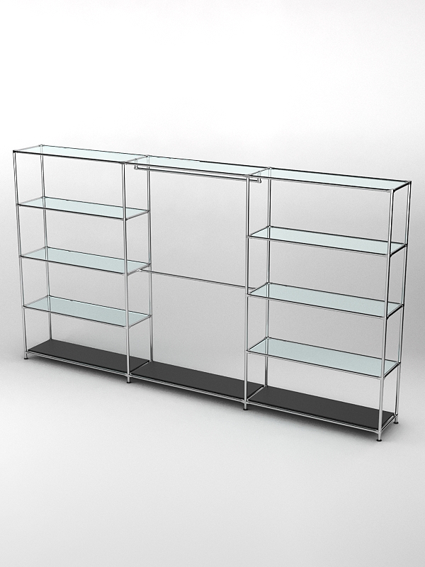 Торговая система ХРОМ 3630мм с прозрачными полками и поручнями №1, Черный