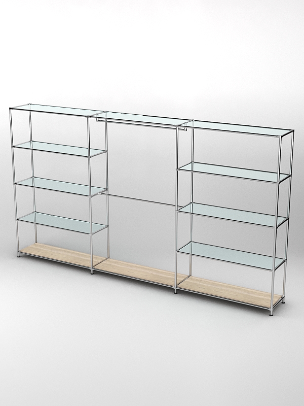 Торговая система ХРОМ 3630мм с прозрачными полками и поручнями №1, Дуб Сонома