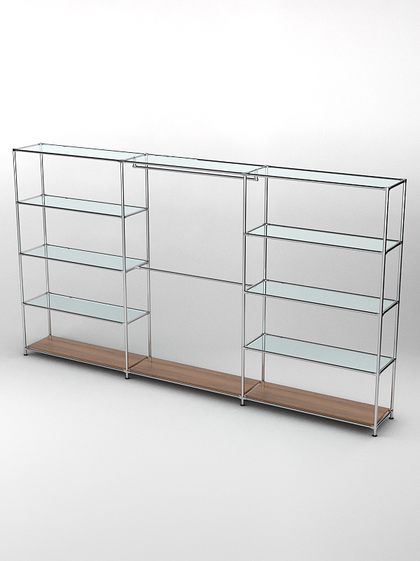 Торговая система ХРОМ 3630мм с прозрачными полками и поручнями №1, Орех