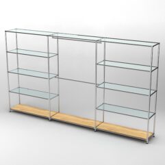 Торговая система ХРОМ 3630мм с прозрачными полками и поручнями №1, Дуб Золотистый