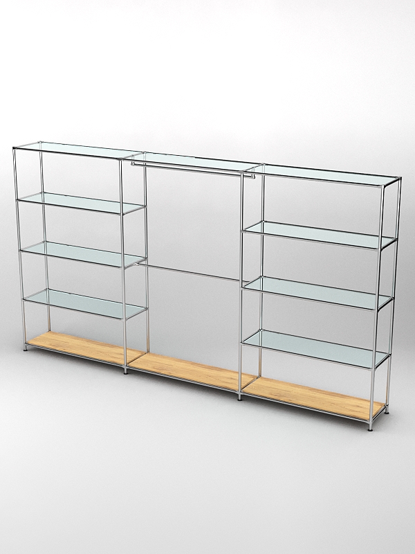 Торговая система ХРОМ 3630мм с прозрачными полками и поручнями №1, Дуб Золотистый