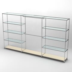 Торговая система ХРОМ 3630мм с прозрачными полками и поручнями №1, Крем Вайс