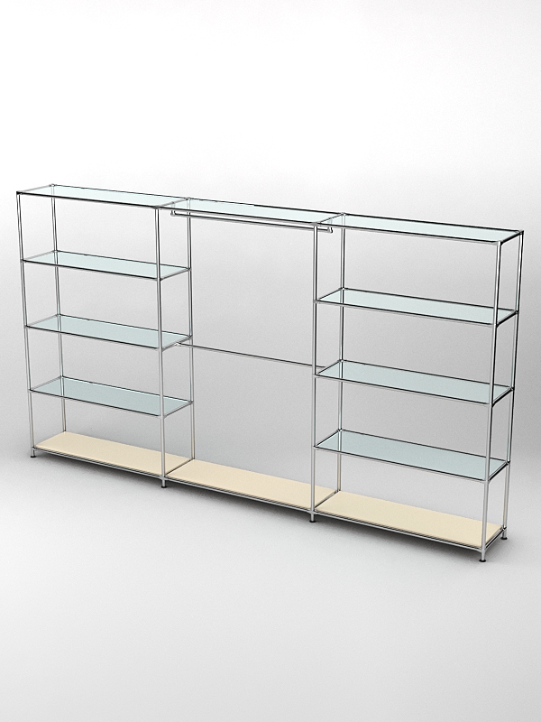 Торговая система ХРОМ 3630мм с прозрачными полками и поручнями №1, Крем Вайс