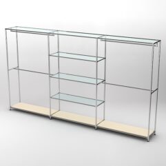 Торговая система ХРОМ 3630мм с прозрачными полками и поручнями №2, Крем Вайс