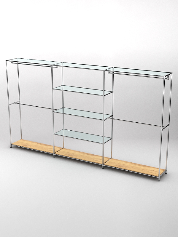 Торговая система ХРОМ 3630мм с прозрачными полками и поручнями №2, Дуб Золотистый