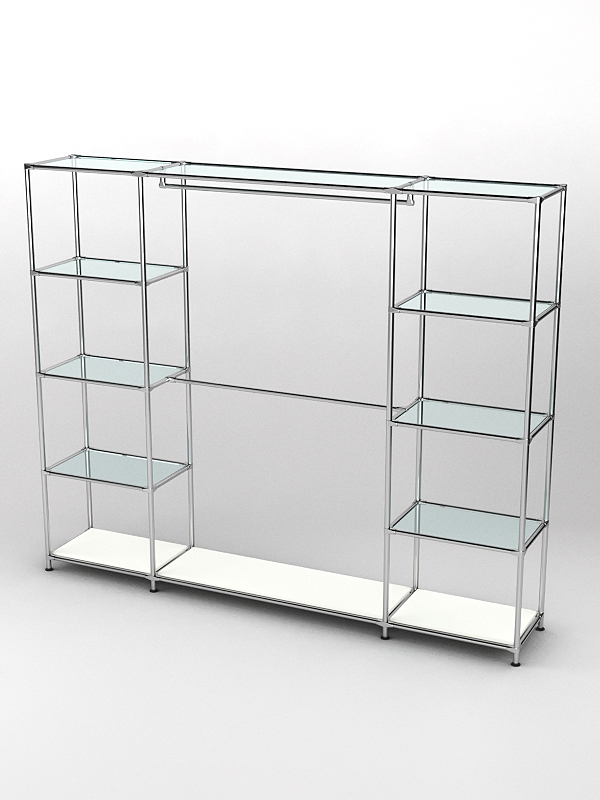 Торговая система ХРОМ 2430мм с прозрачными полками и поручнями №3, Белый