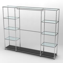 Торговая система ХРОМ 2430мм с прозрачными полками и поручнями №3, Черный