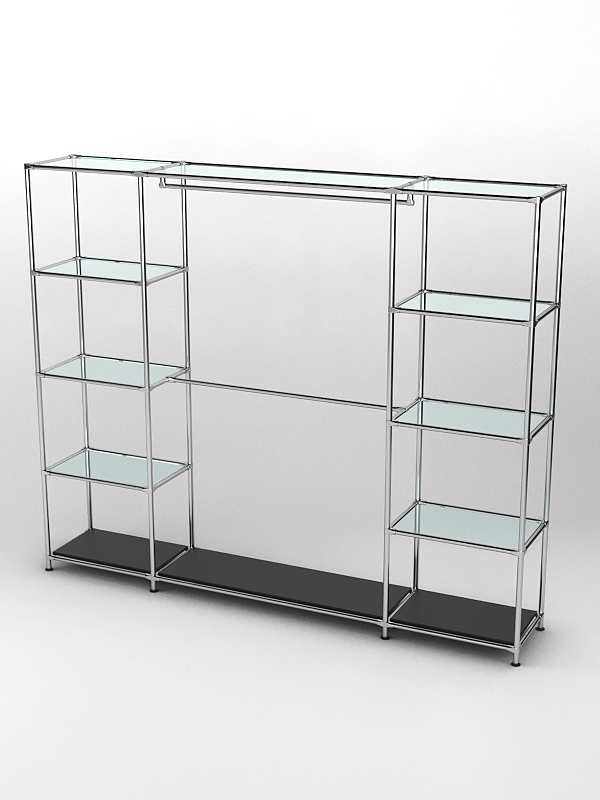 Торговая система ХРОМ 2430мм с прозрачными полками и поручнями №3, Черный