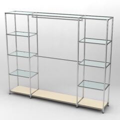 Торговая система ХРОМ 2430мм с прозрачными полками и поручнями №3, Крем Вайс