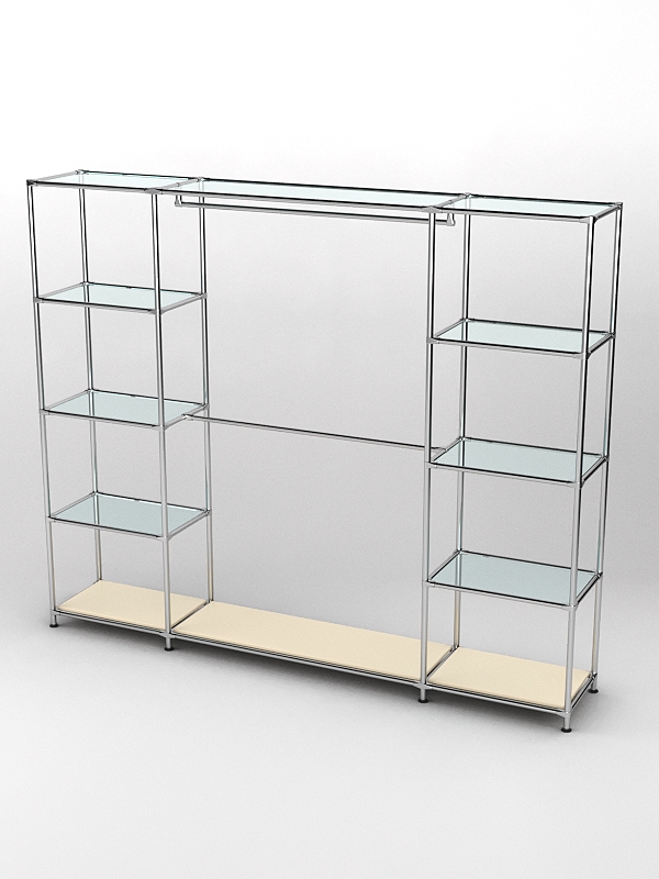 Торговая система ХРОМ 2430мм с прозрачными полками и поручнями №3, Крем Вайс