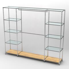 Торговая система ХРОМ 2430мм с прозрачными полками и поручнями №3, Дуб Золотистый