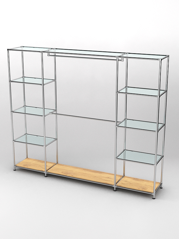 Торговая система ХРОМ 2430мм с прозрачными полками и поручнями №3, Дуб Золотистый