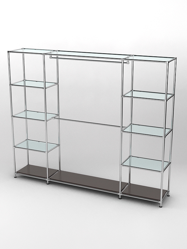 Торговая система ХРОМ 2430мм с прозрачными полками и поручнями №3, Дуб Венге