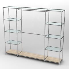 Торговая система ХРОМ 2430мм с прозрачными полками и поручнями №3, Дуб Сонома