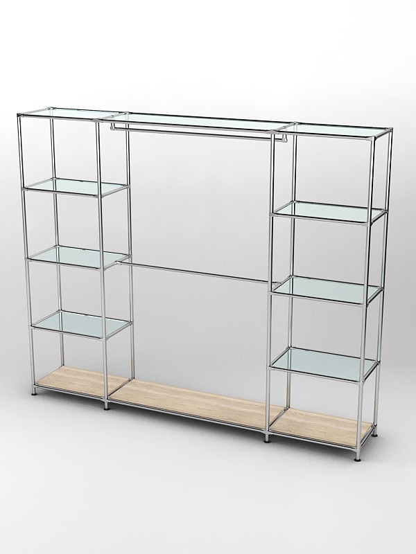 Торговая система ХРОМ 2430мм с прозрачными полками и поручнями №3, Дуб Сонома