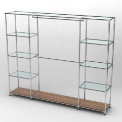 Торговая система ХРОМ 2430мм с прозрачными полками и поручнями №3, Орех