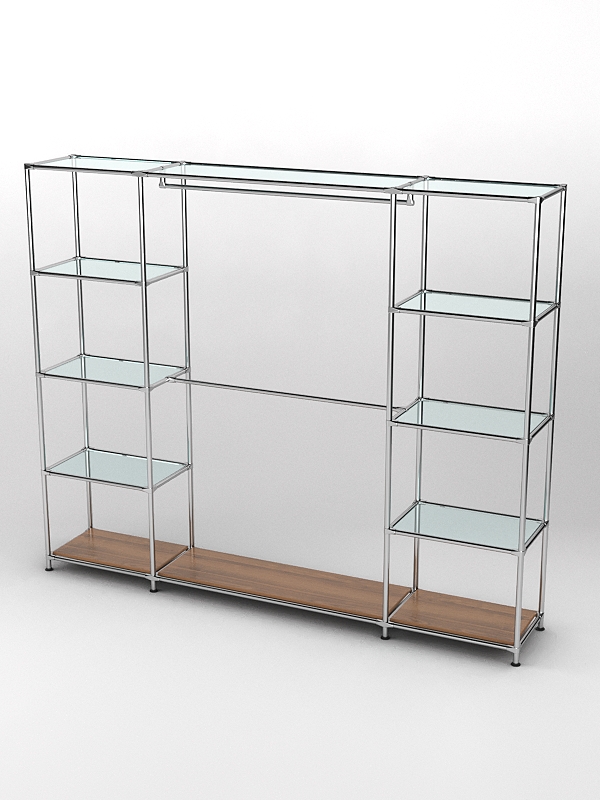 Торговая система ХРОМ 2430мм с прозрачными полками и поручнями №3, Орех