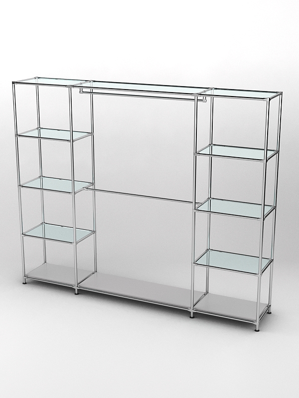 Торговая система ХРОМ 2430мм с прозрачными полками и поручнями №3, Серый