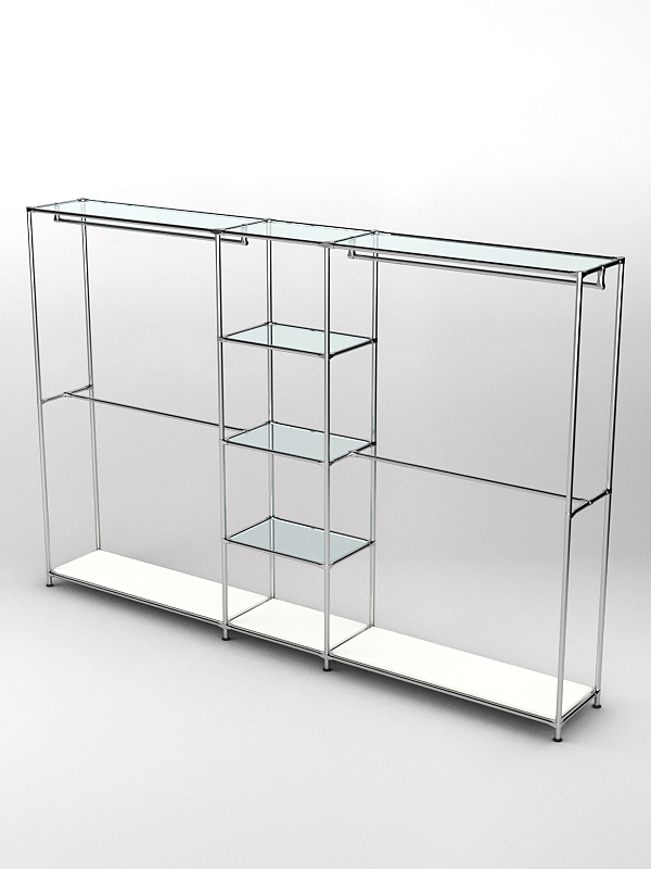 Торговая система ХРОМ 3030мм с прозрачными полками и поручнями №4, Белый