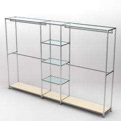 Торговая система ХРОМ 3030мм с прозрачными полками и поручнями №4, Крем Вайс