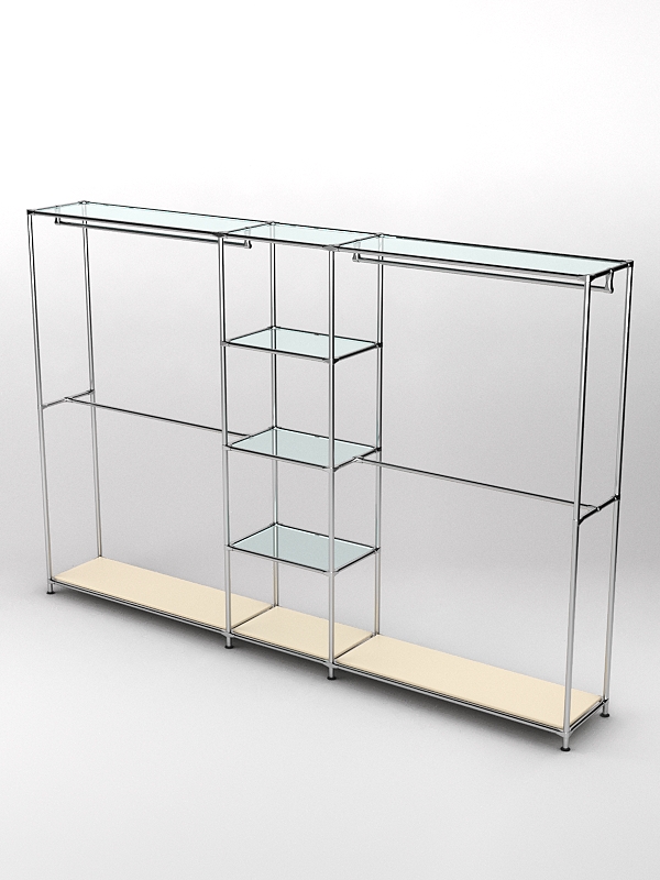 Торговая система ХРОМ 3030мм с прозрачными полками и поручнями №4, Крем Вайс