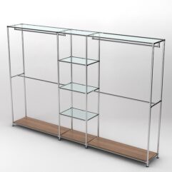 Торговая система ХРОМ 3030мм с прозрачными полками и поручнями №4, Орех
