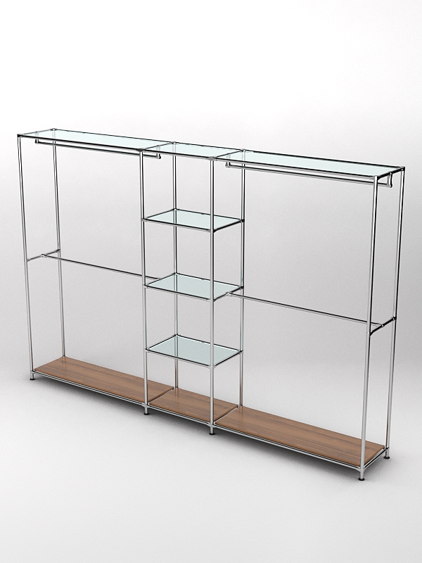 Торговая система ХРОМ 3030мм с прозрачными полками и поручнями №4, Орех