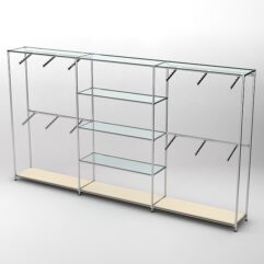 Торговая система ХРОМ 3630мм с прозрачными полками и поручнями №5, Крем Вайс