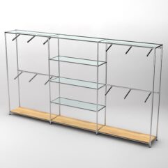 Торговая система ХРОМ 3630мм с прозрачными полками и поручнями №5, Дуб Золотистый