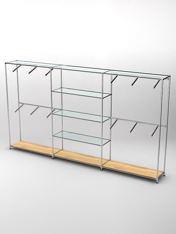 Торговая система ХРОМ 3630мм с прозрачными полками и поручнями №5, Дуб Золотистый