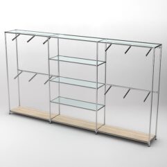 Торговая система ХРОМ 3630мм с прозрачными полками и поручнями №5, Дуб Сонома