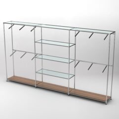 Торговая система ХРОМ 3630мм с прозрачными полками и поручнями №5, Орех