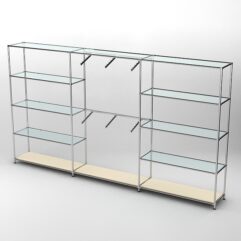 Торговая система ХРОМ 3630мм с прозрачными полками и поручнями №6, Крем Вайс