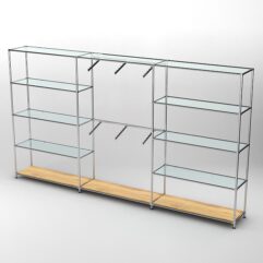 Торговая система ХРОМ 3630мм с прозрачными полками и поручнями №6, Дуб Золотистый