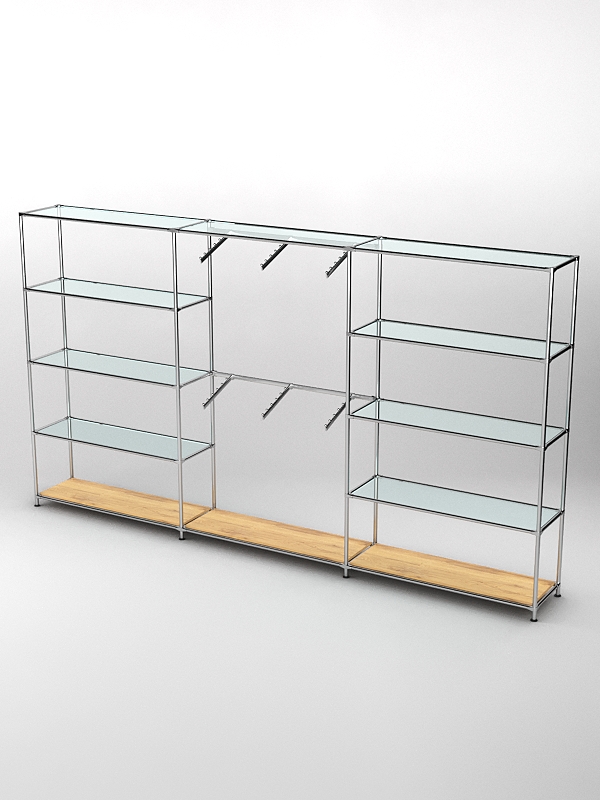 Торговая система ХРОМ 3630мм с прозрачными полками и поручнями №6, Дуб Золотистый