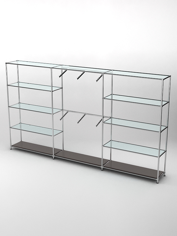 Торговая система ХРОМ 3630мм с прозрачными полками и поручнями №6, Дуб Венге