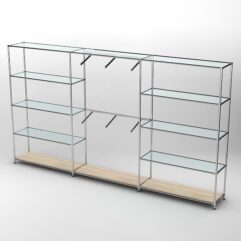 Торговая система ХРОМ 3630мм с прозрачными полками и поручнями №6, Дуб Сонома