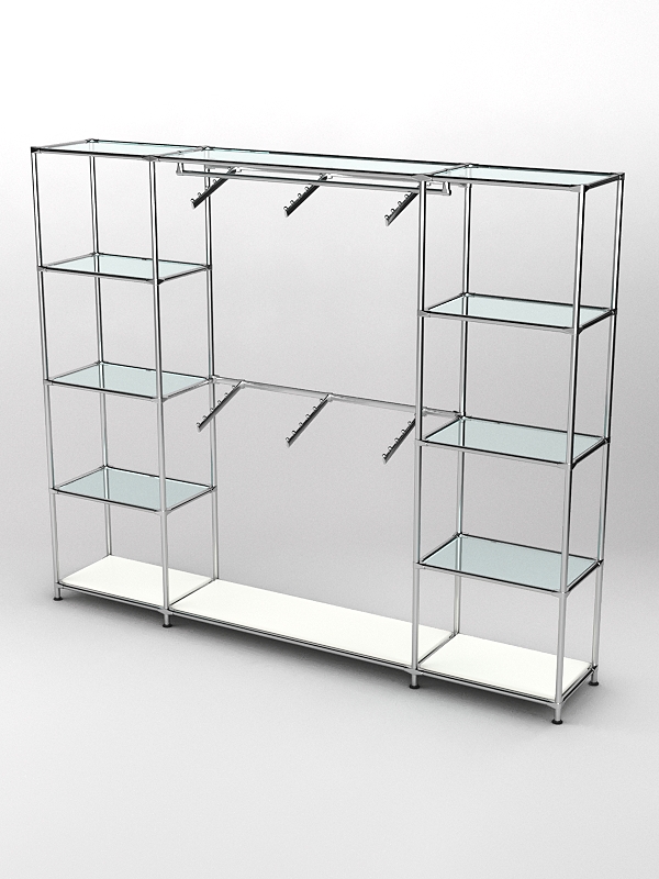 Торговая система ХРОМ 2430мм с прозрачными полками и поручнями №7, Белый