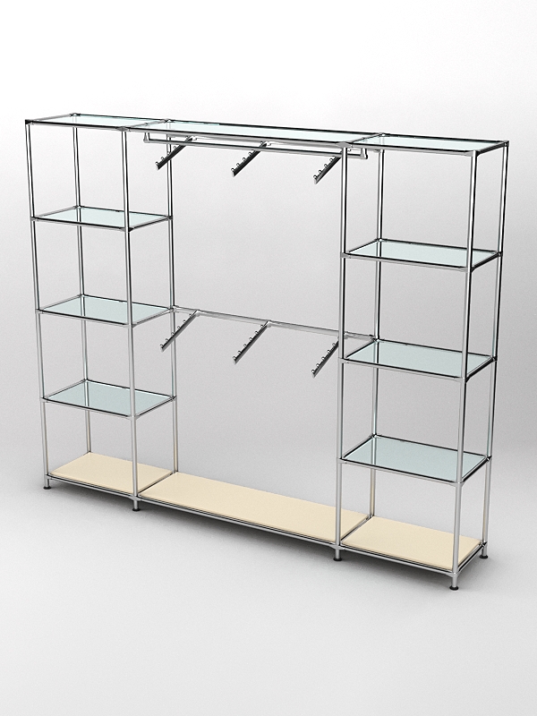 Торговая система ХРОМ 2430мм с прозрачными полками и поручнями №7, Крем Вайс