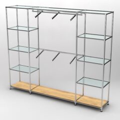 Торговая система ХРОМ 2430мм с прозрачными полками и поручнями №7, Дуб Золотистый