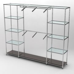 Торговая система ХРОМ 2430мм с прозрачными полками и поручнями №7, Дуб Венге