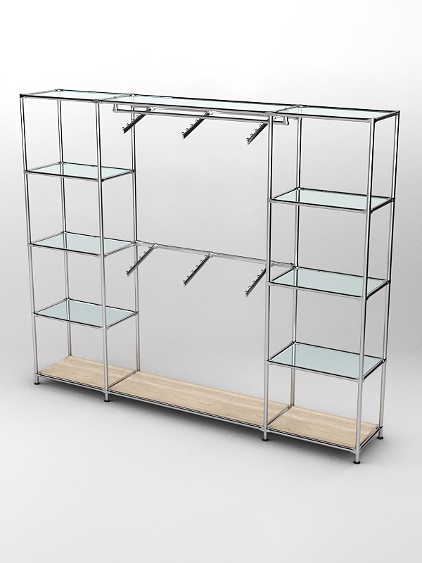 Торговая система ХРОМ 2430мм с прозрачными полками и поручнями №7, Дуб Сонома