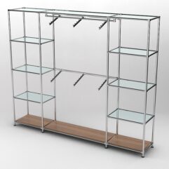 Торговая система ХРОМ 2430мм с прозрачными полками и поручнями №7, Орех