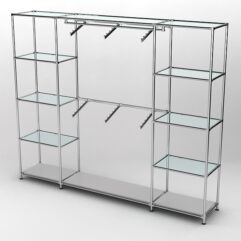 Торговая система ХРОМ 2430мм с прозрачными полками и поручнями №7, Серый