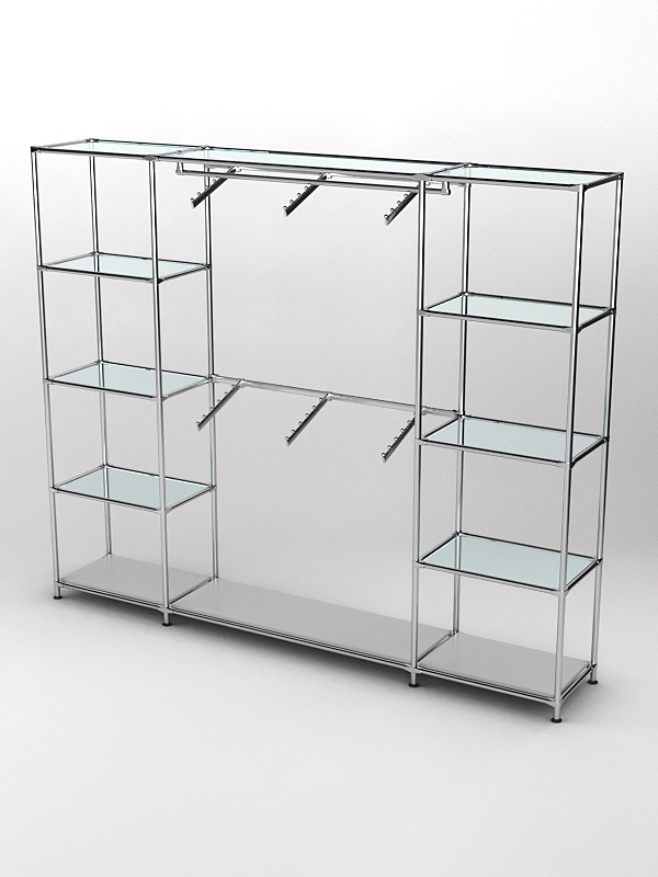 Торговая система ХРОМ 2430мм с прозрачными полками и поручнями №7, Серый