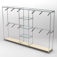 Торговая система ХРОМ 3030мм с прозрачными полками и поручнями №8, Крем Вайс