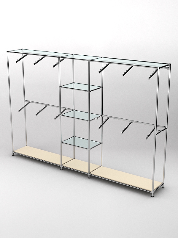 Торговая система ХРОМ 3030мм с прозрачными полками и поручнями №8, Крем Вайс