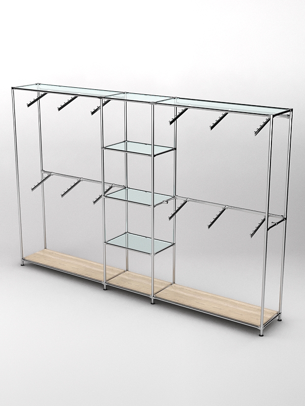 Торговая система ХРОМ 3030мм с прозрачными полками и поручнями №8, Дуб Сонома