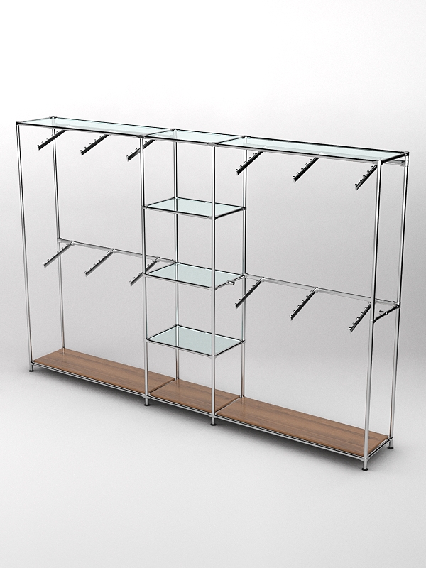 Торговая система ХРОМ 3030мм с прозрачными полками и поручнями №8, Орех