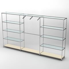 Торговая система ХРОМ 3630мм с прозрачными полками и поручнями №9, Крем Вайс